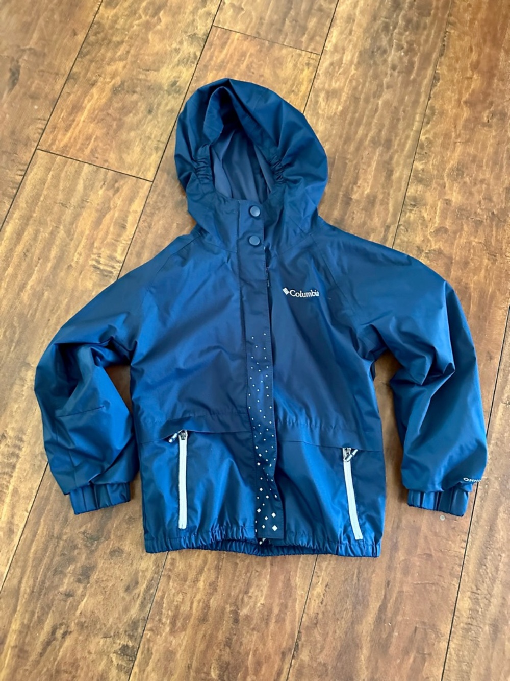 Columbia Kids XS 6 Navy Blue and white Hooded Kids' Rain Jacket